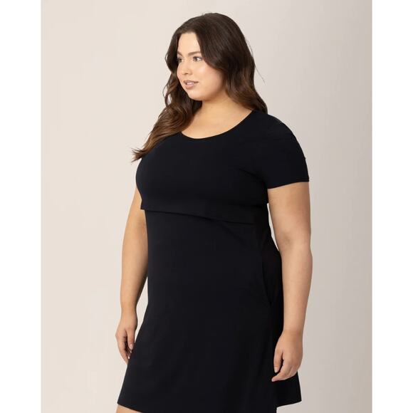 Kindred Bravely Black Eleanora Bamboo Maternity & Nursing T-Shirt Dress Large - Picture 1 of 6